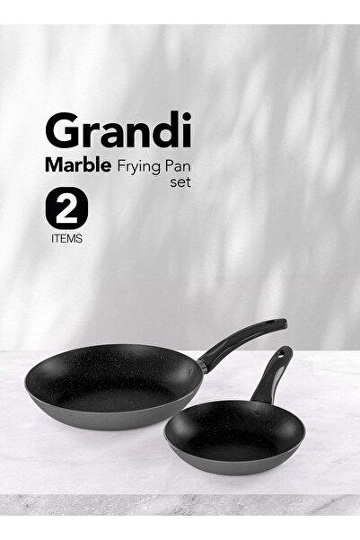GRANDİ Grandi Pop Frying Pan Set 2 Pcs - 7-layer Granite Coating Non-stick Surface Black 18-24 Cm