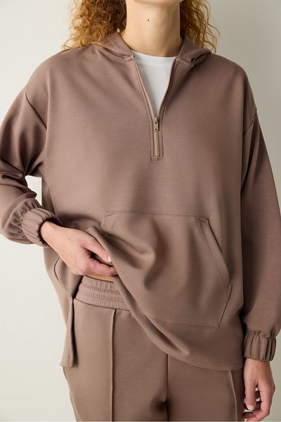 Penti Seidiges, nerzfarbenes Sweatshirt mit Reißverschluss