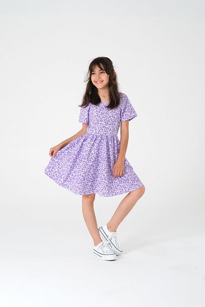 Kyron 100% Cotton Woven Fabric Girl's Lilac Floral Dress / Chic and Elegant Design