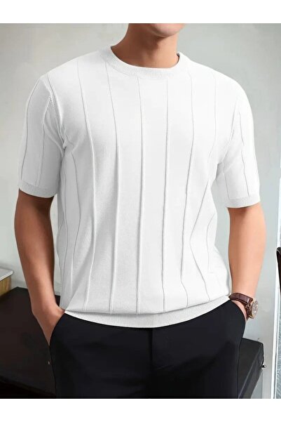 JANES Ανδρικό μπλουζάκι με κοντό μανίκι με ριγέ πλεκτό μπλουζάκι