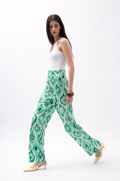Black Fashion Patterned Satin Green Trousers