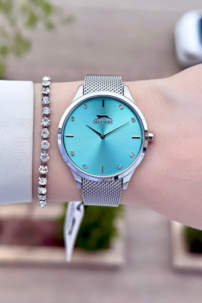 Slazenger Kadranı Su Yeşili Kordonu Silver Renk 24 Ay Garantili Kadın Kol Saa...