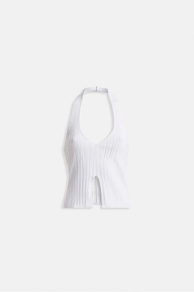 Black Fashion Λευκή μπλούζα με υφή V Detail