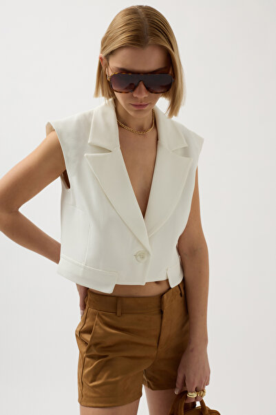 Black Fashion White Vest with Button Detail Pockets