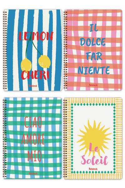 Matt Notebook A4 Spiralli Okul Defteri 80 yaprak 4'lü Set - Çizgili