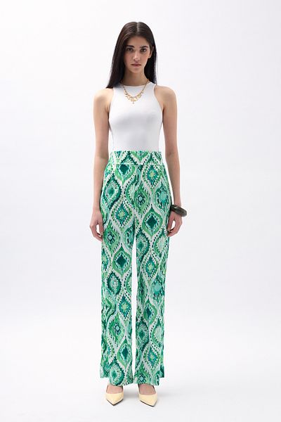 Black Fashion Patterned Satin Green Trousers