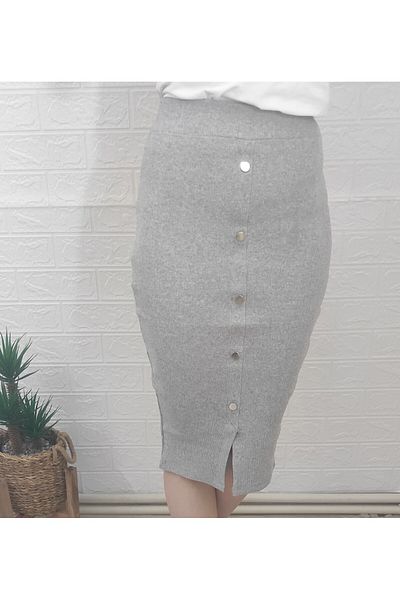 EUROMODA Women's Front Button Detail ,Tricot- Midi Pencil Skirt