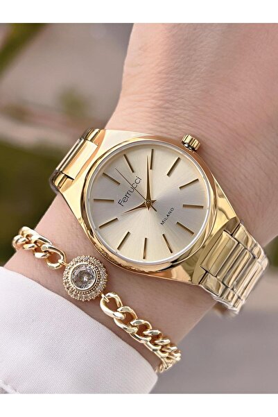 Ferrucci Çelik Kordon Kararma Renk Atma Yapmaz 2 Yıl Garantili Kadın Kol Saati+Bileklik F.3440.02