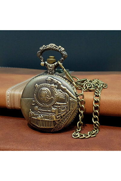 BulutRetail Antique Train Design Chain Pocket Watch