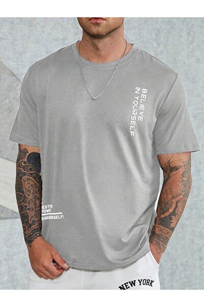 NO 601 Tricou cu imprimeu Nardo Gri oversize pentru bărbați Believe In Yourself