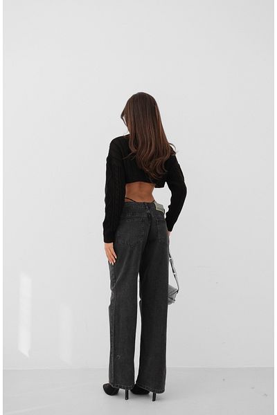 Black Fashion Γκρι τζιν χαμηλής μέσης - Λεπτομέρεια από καουτσούκ