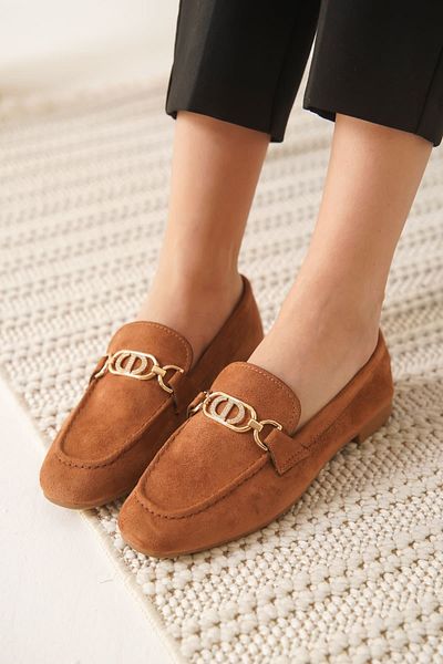 EMOYRA Pantofi casual Hera, din piele intoarsa, maro