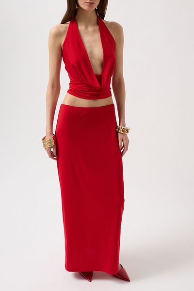 Black Fashion Pencil Midi Red Skirt