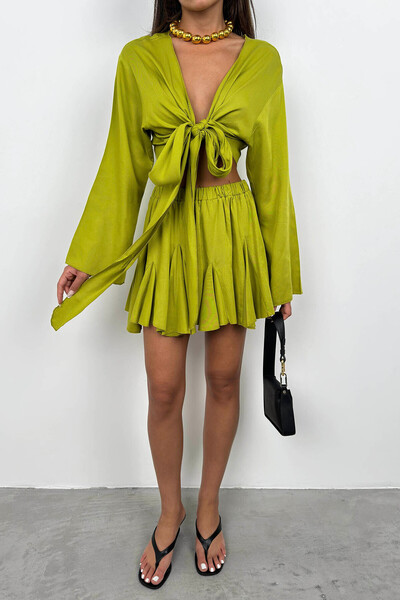 Black Fashion Lime Color Elastic Waist Flared Skirt