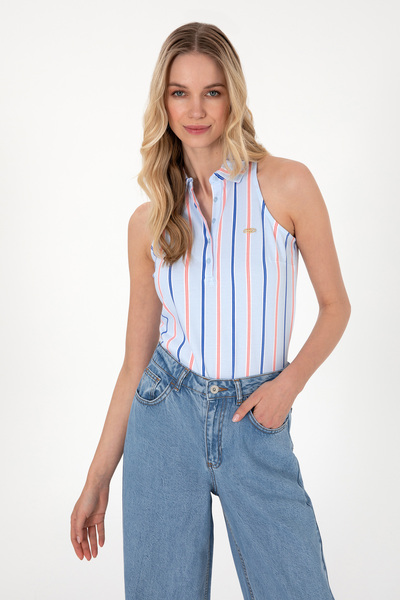 U.S. Polo Assn. Women's Light Blue Sleeveless Polo Neck T-Shirt 50300682-Vr003