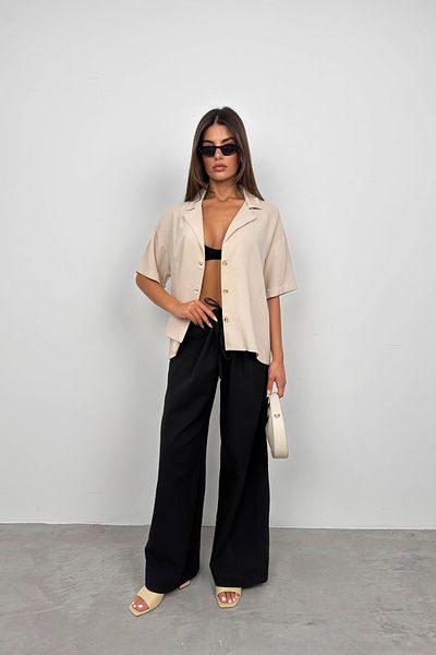 Black Fashion Cămașă cu guler jachetă de in bej