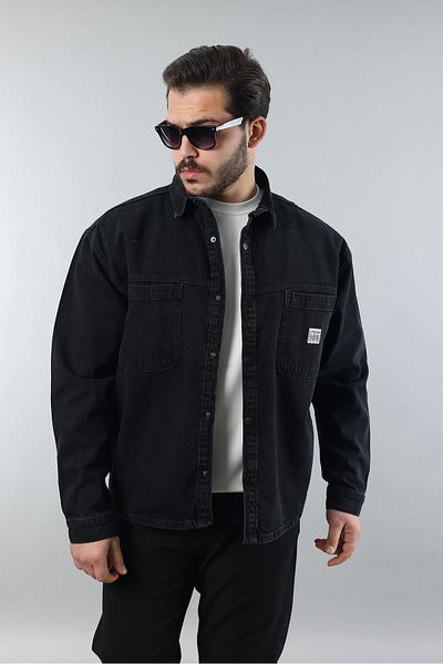 LTC Jeans Мъжка риза с широка кройка, памучно дънково яке, черна