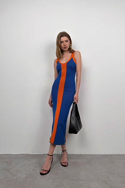 Black Fashion Saks Orange - Double Color Slit Dress