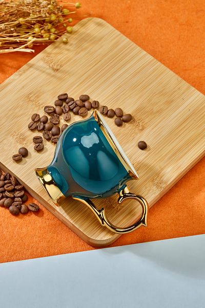 Cooker 220 ml Gold Gilded Luxury Porcelain Coffee Mug - Stylish Design, Suitable for Daily Use