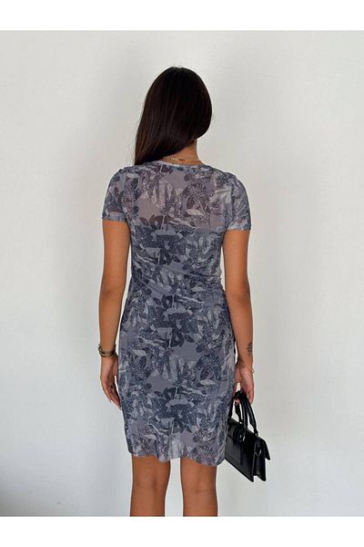 YAKAMOZ34BUTİK Tulle Lined Short Sleeve Crewneck Basic Dress