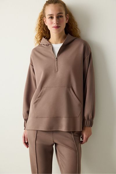 Penti Seidiges, nerzfarbenes Sweatshirt mit Reißverschluss