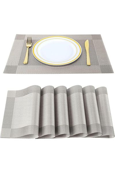 COOYA Set of 6 Heat Resistant Table Mats, Washable Non-Slip PVC Woven Vinyl Dinner Placemats