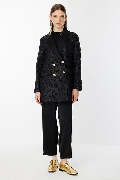 Ghisa Double Breasted Jacket Trousers Suit Black
