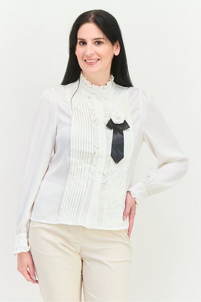 Steve Madden Women Ruffle Neck Long Sleeve Palin Blouse, White