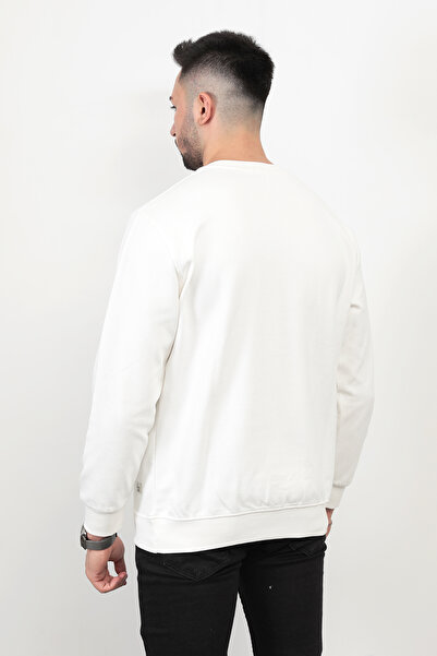 JB John Borners Ανδρικό εκρού χρώμα Crew Neck Diagonal Steel Interlock Sweat - 5471