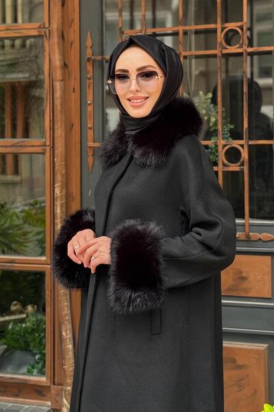 Kayra Premium Kürk Detaylı Kaban KA-A23-17026 Siyah