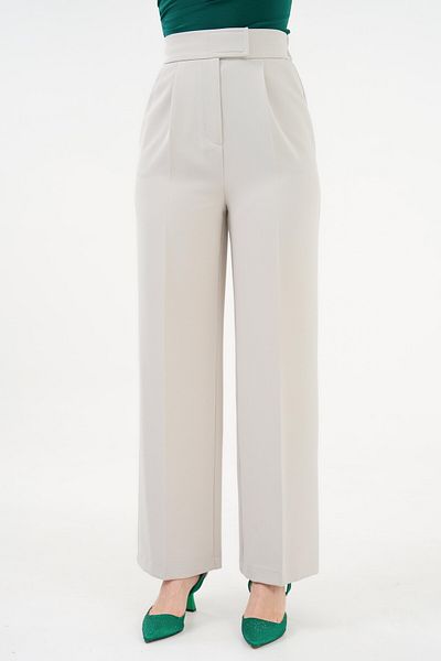 Saade Sand High Waist Velcro Closure Single Pleat Woven Palazzo Pants