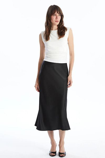 TENA Women's Ecru Sleeveless Degaje Collar Modal Fabric Blouse