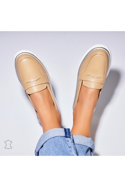 Joana Γυναικεία Μοκασίνια από Φυσικό Δέρμα σε Μπεζ Χρώμα Neyda