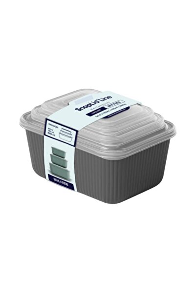 Flora 3 lü Erzak Gıda Saklama Kabı, Buzdolabı Düzenleyici Organizer 3 lü Set (600ml,1100ml,1800ml) Gri