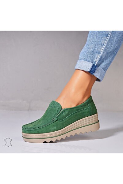 Joana Γυναικεία Μοκασίνια από Φυσικό Σουέτ, Πράσινο Sulma