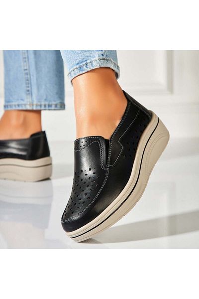 Joana Women's loafers Natural Leather Black Nazari
