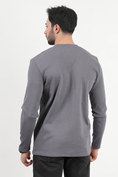 JB John Borners Ανδρικό φούτερ με λαιμόκοψη V με λεπτομέρεια από ανθρακί - 5524