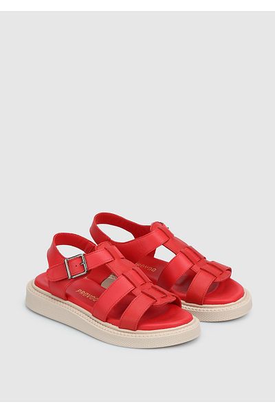 Provoq Red Leather Women's Flat Sandals