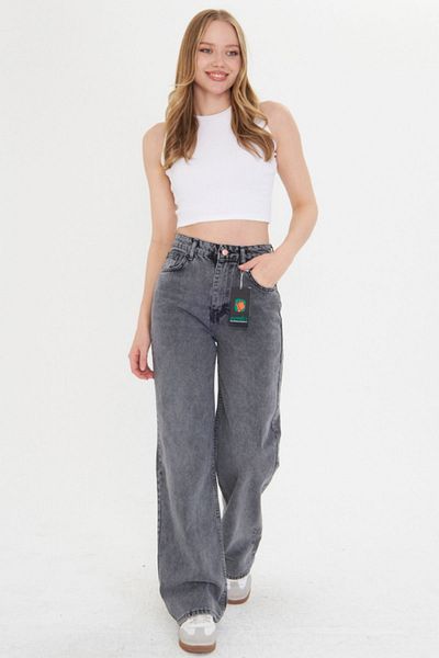 happinice Women's Light Gray Tube Leg High Waist Regular Fit Trousers