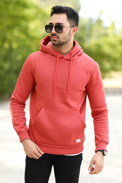 JB John Borners Brick Color Men's Hooded Sweatshirt Cotton Blended Oversize Hoodie with Kangaroo Pocket - 5281
