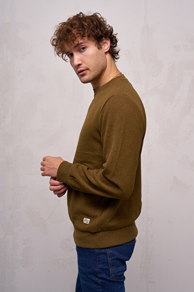 JB John Borners Мъжки суитшърт с кръгло деколте и декоративен етикет Selanik - 5053