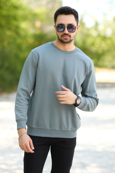 JB John Borners JB Ανδρικό Ανοιχτό Χακί O Neck Laking Pique Βαμβακερό Φούτερ - 5453