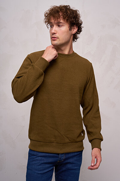 JB John Borners Мъжки суитшърт с кръгло деколте и декоративен етикет Selanik - 5053