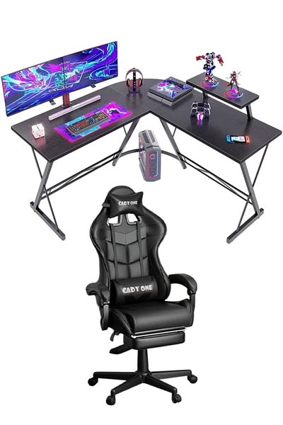 Cady One 2 in 1 Adjustable Gaming Chair with Cushion, Headrest, Desk and Computer Table L Shaped