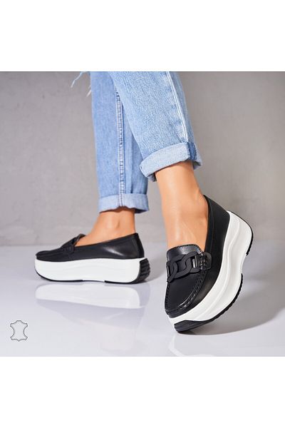 Joana Women's Moccasins Natural Leather Black Markai
