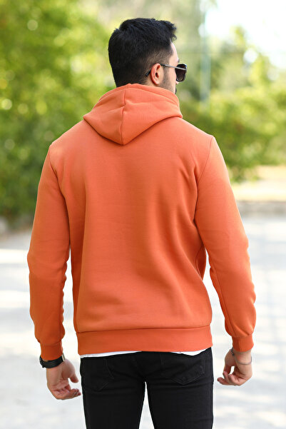 JB John Borners Мъжка качулка с капак в цвят канела, с кенгуру джобове, от памучна смес, с голям размер - 5281