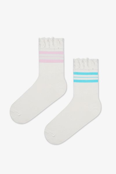 Penti 2 Pairs Cotton Line Patterned College Tennis Socket Socks
