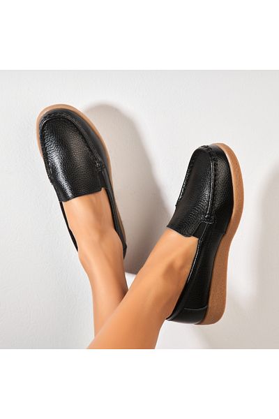 Joana Women's loafers, natural leather, black, Dona