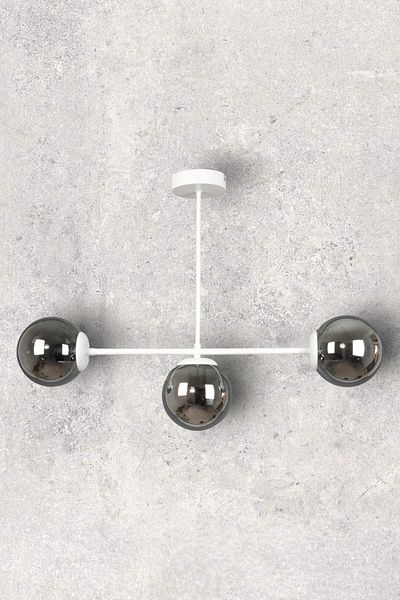 Fer Avize Neron Special Design White Color Globe Smoked Glass Living Room - Kitchen - Bedroom 3-Piece Chandelier