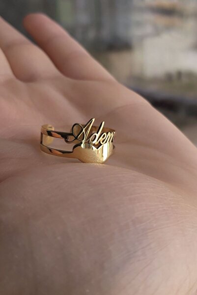 ÖZGÜR TAKI 925 Ayar Gümüş 24 Ayar Altın Kaplama Ayarlanabilir İsimli Yüzük